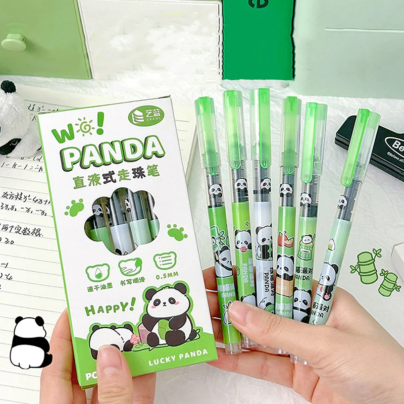 6Pcs 0.5mm Cute Panda Gel Pen Galactic Outer Space Bear Straight Liquid Ballpoint Pen Quick-drying Students Writing Stationery