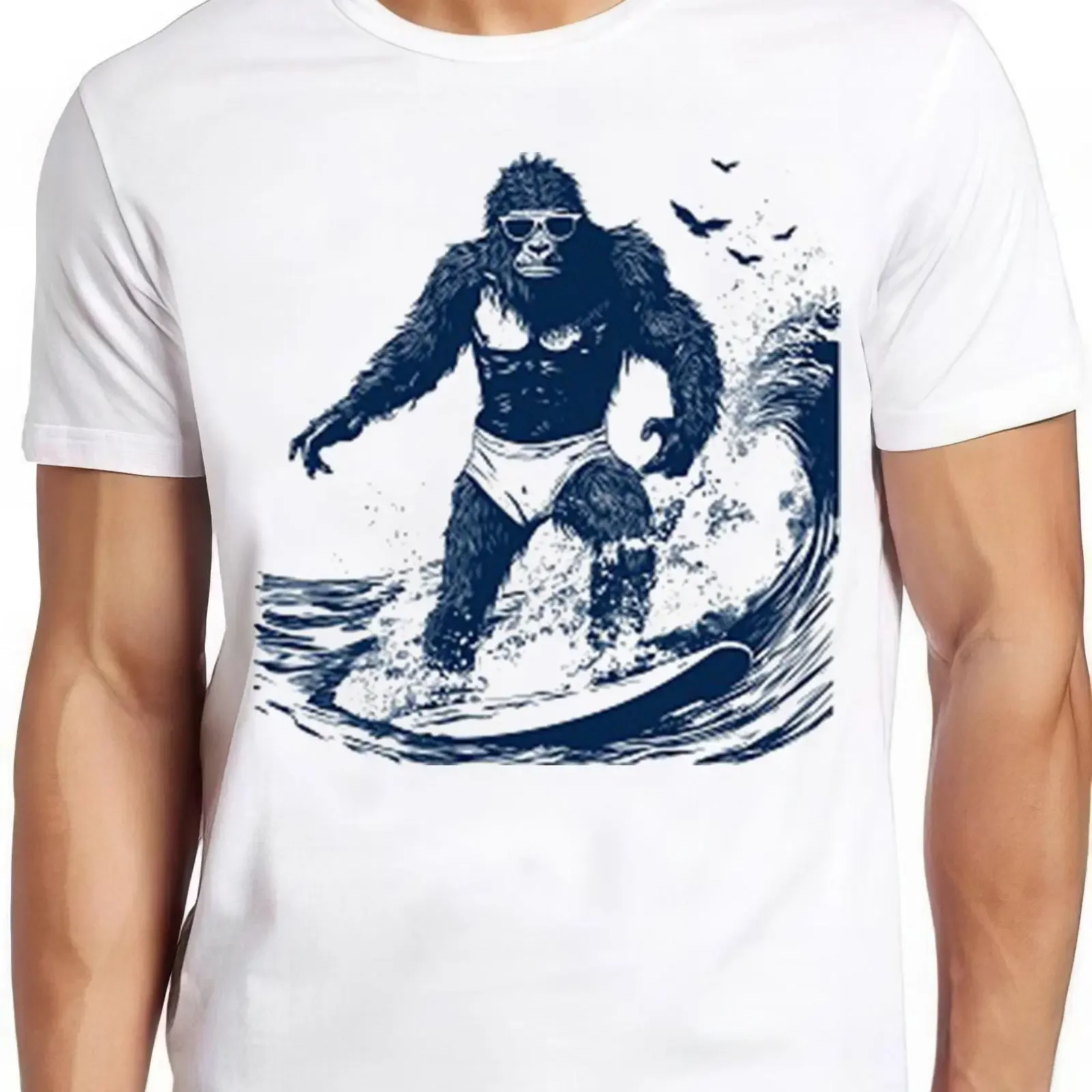 Bigfoot Surfing Surf Surfer Cryptid Surfboard Great Wave Best Seller Retro Funny Parody T Shirt 2551 vintage Washed Slightly