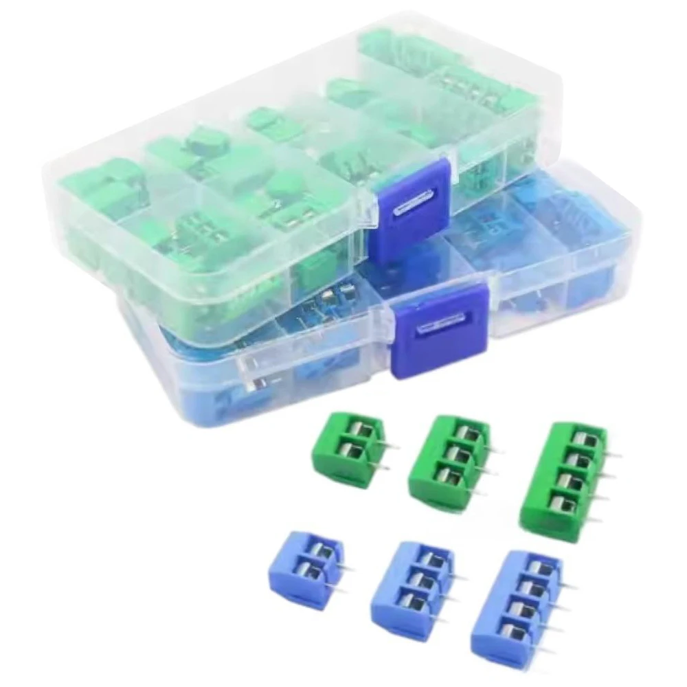50PCS/Box Green/Blue 2P/3P/4P Position Terminal Blocks Kit Pitch 5.0mm Straight Pin 2P 3P 4P Screw PCB Terminal Block Connector