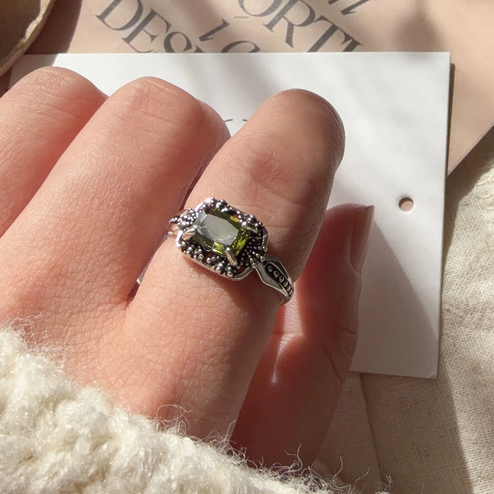 925 Sterling Silver Rings For Women Geometric Fine Jewelry Finger Adjustable Vintage Blue Stone Ring For Party Birthday Gift