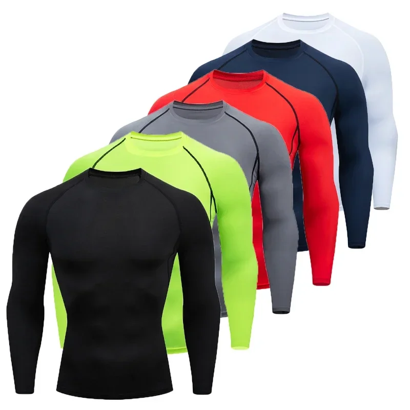 Men Compression Running T-shirts Fitness Tight Long Sleeve Sports Shirts Training Jogging Tops Gym Sportswear Dry Fit Rashgard