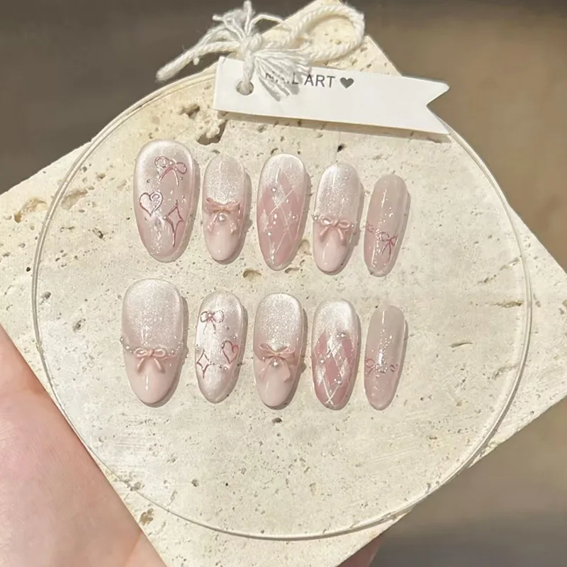24 Uñas Postizas Francesas Blancas con Moño 3D, Cobertura Completa, Desmontables, para Mujeres y Chicas 3