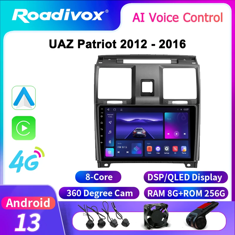 

roadivox for UAZ Patriot 2012 - 2016 Android Car Radio GPS Navigation Video Multimedia Player Tape Recorder Carplay 4G