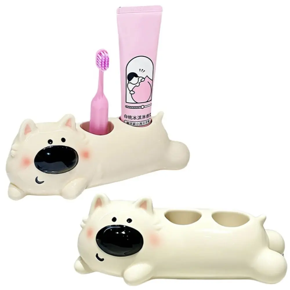 Ceramic Puppy Toothbrush Holder 2 Slot Cartoon Toothbrush Storage Rack Waterproof Cute Toothpaste Toothbrush Rack Washstand