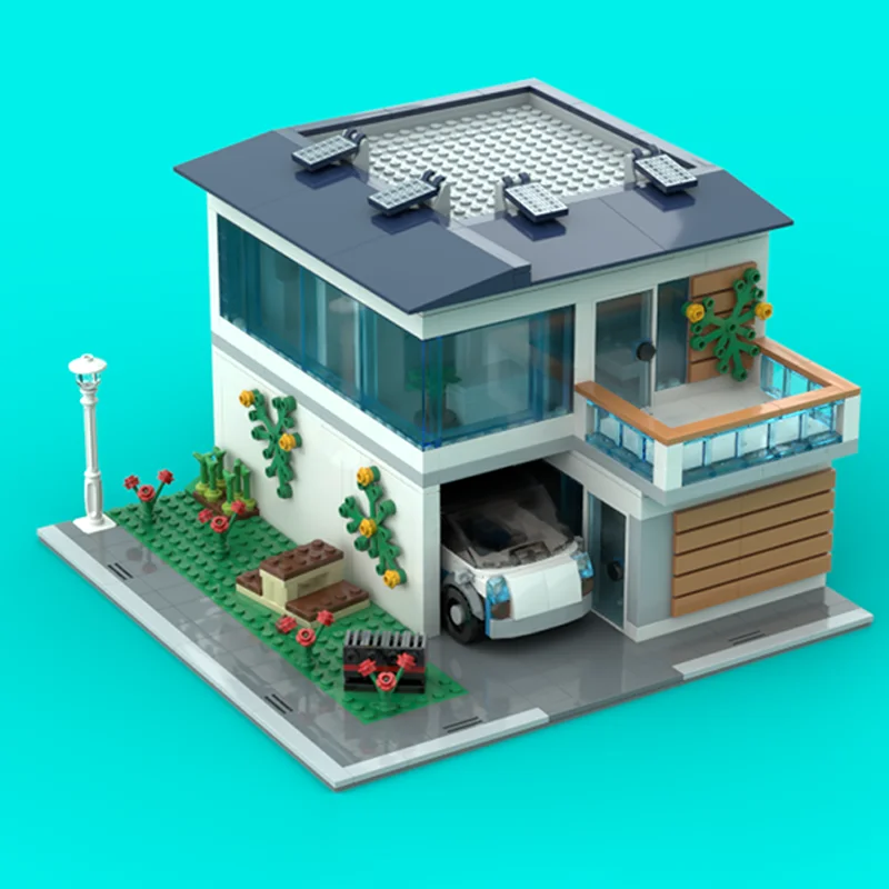 1229pcs MOC Modern Family House Architecture Modular Model Building Blocks Home Decor Desk Display Shelf Accent Gift For Adults