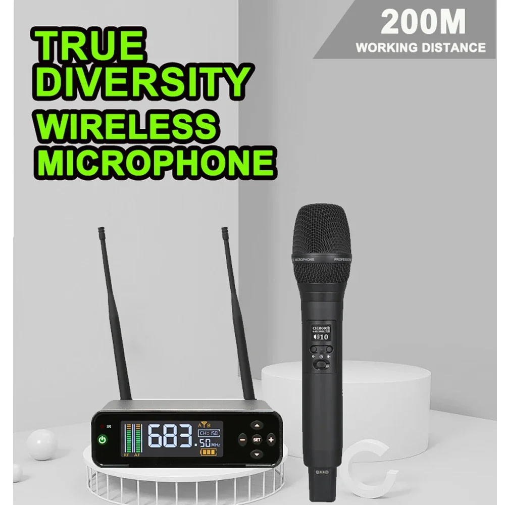 200 Meter Usage Uhf Recharging Microphone True Diversity Wireless Microphone Wireless Microphone with Bluetooth Connection Gift