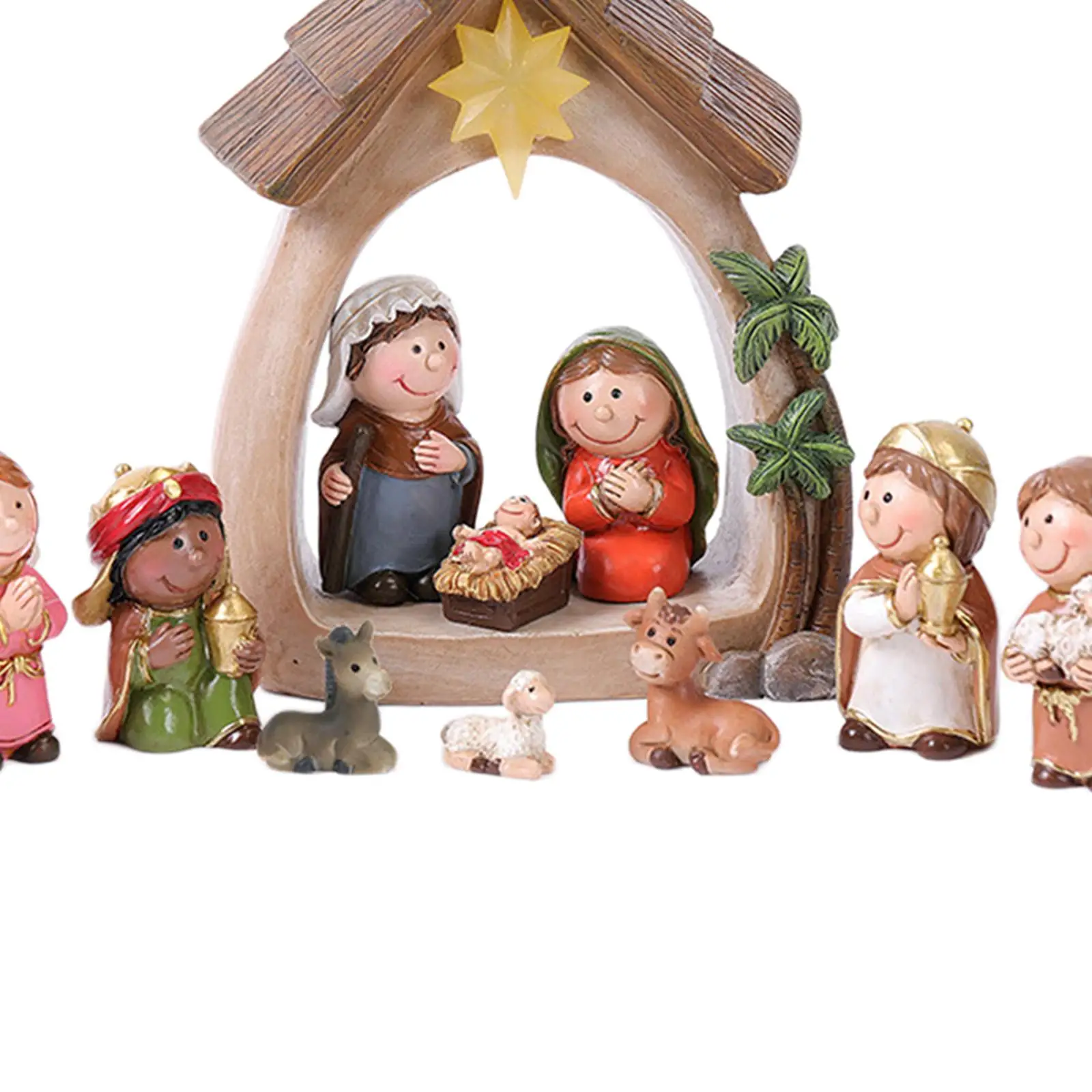 12Pcs Nativity Scene Set Religious Figure Jesus Nativity Statue Birth of Jesus for Chapel Collection