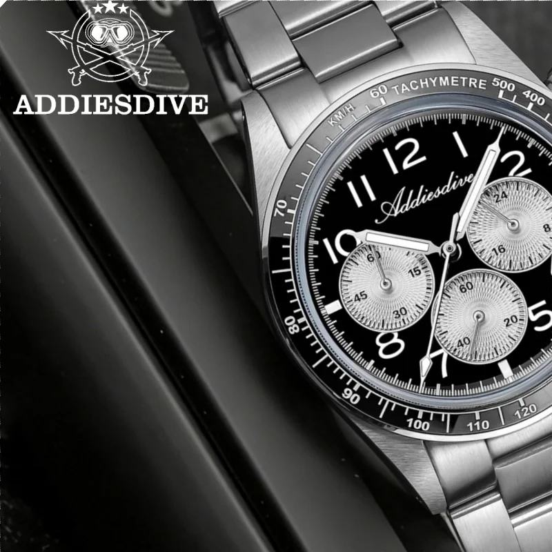 ADDIESDVIE 37mm AD2543 Men Watch 316L Stainless Steel BGW9 Super Luminous 100m Waterproof 0S20 Movement Chronograph Quartz Watch