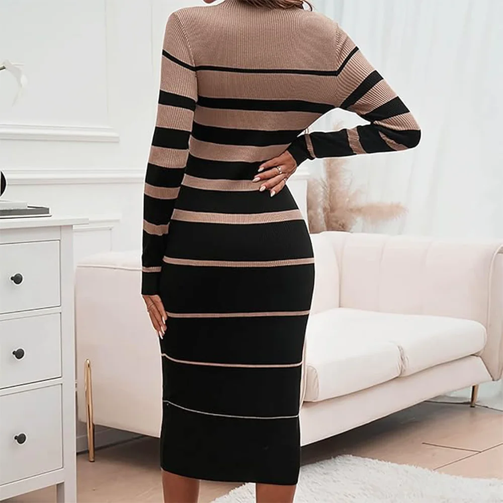 Robe longue moulante décontractée pour femmes, pull rayé, longueur au sol, pull, robes de plage d'hiver, robe tricotée, grande, Sexy, Simple, nouvelle collection