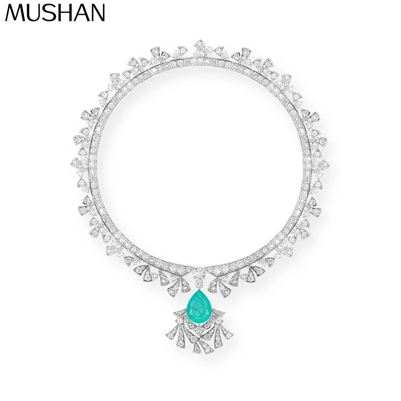 

MS MuShan Brand Jewelry 925 Sterling Silver Necklace Zircon 5A Classic Bridal for Ladies 18K Gold Plated Premium Pendant