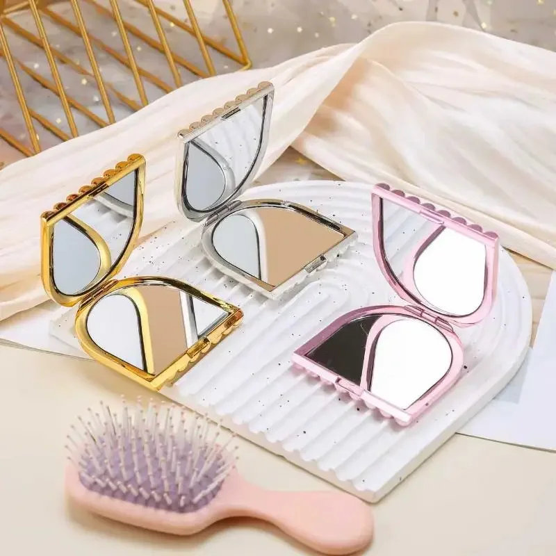 Doppelseitiger, zusammenklappbarer kleiner Make-up-Spiegel, tragbarer HD-Spiegel, Kosmetikspiegel, Handtasche, zusammengeklappter Kosmetik-Make-up-Spiegel
