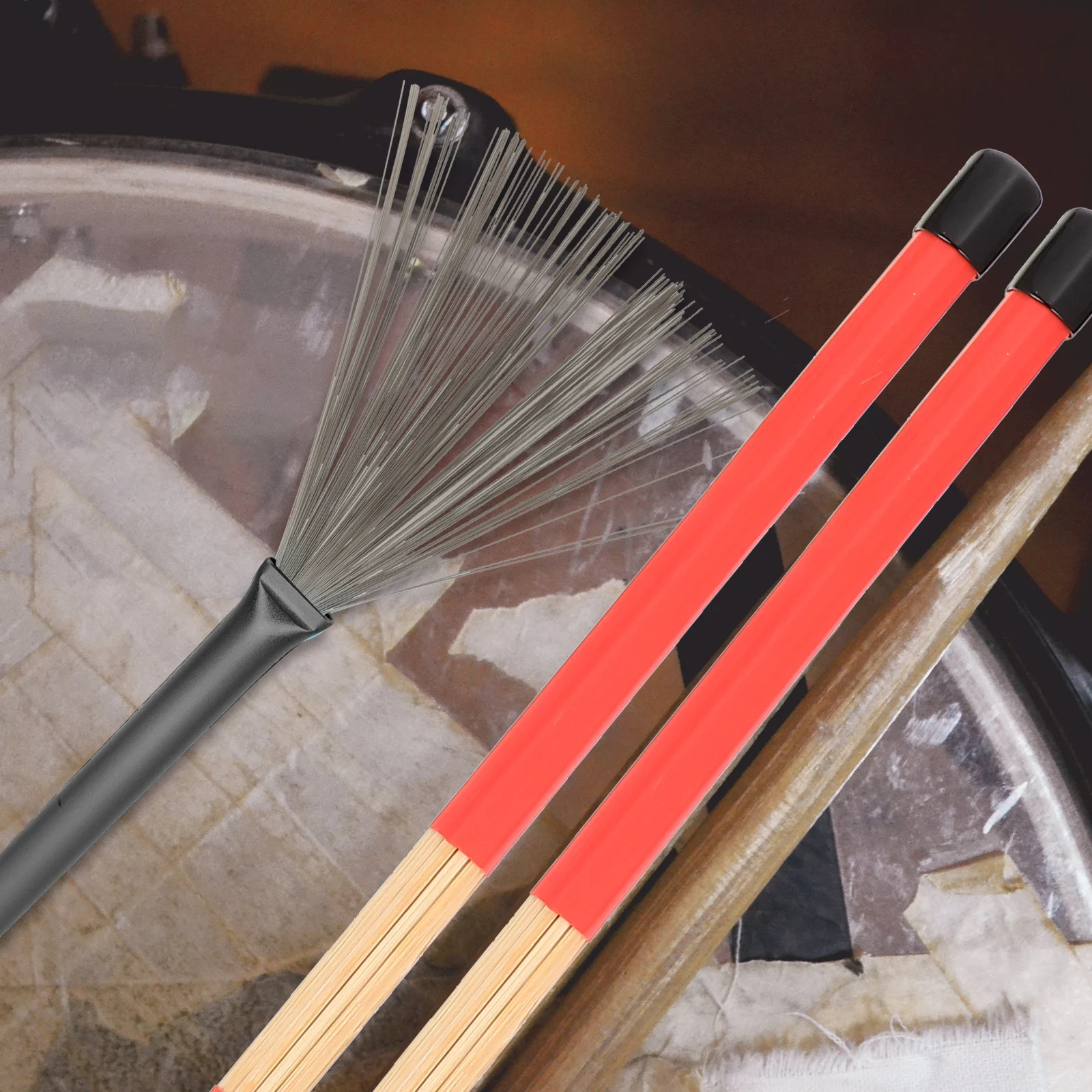 

Drum Stick Set Bamboo Steel Wire Brush Kit Rubber Accessory Kids Drumsticks Jazz Practice Balance Effect Spring Back