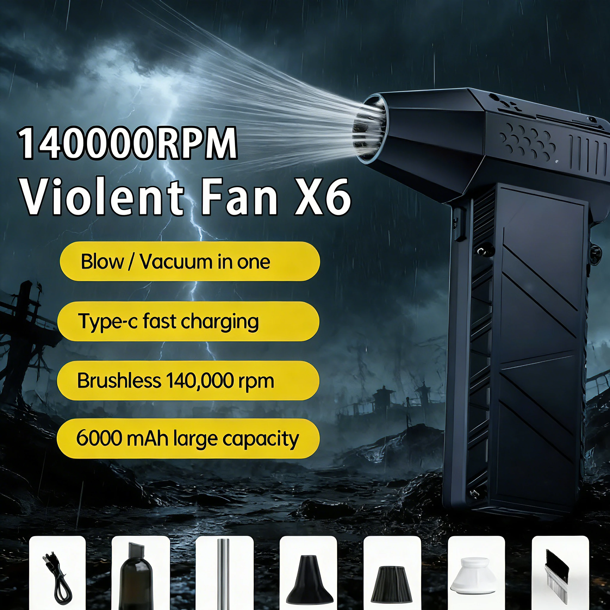 

✨ X6 53m/s Violent Jet Fan | 140K RPM Brushless Vacuum Dust Cleaner (Type-C Charging)