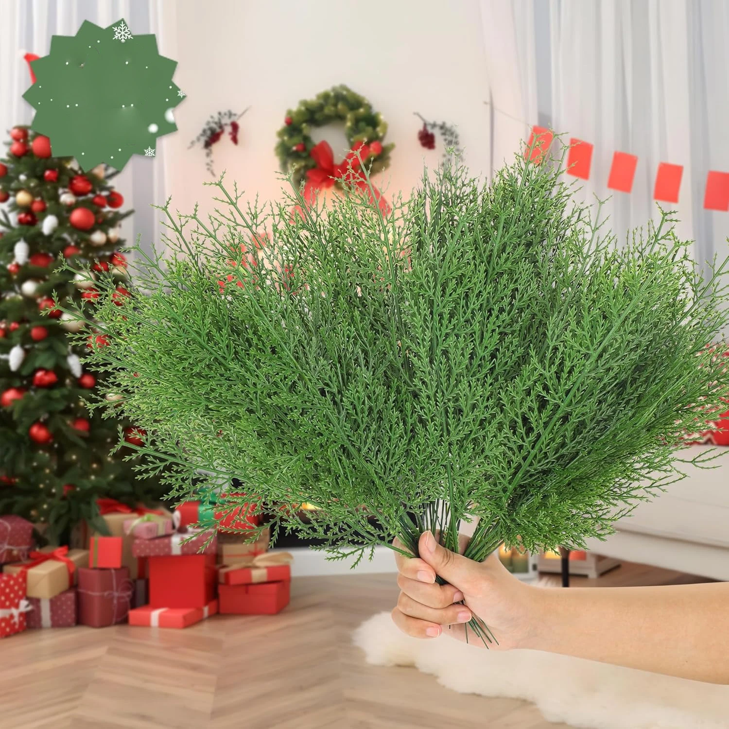3/5/10Pcs 35cm Artificial Green Pine Leaves Christmas Decoration Xmas Tree Home Decor New Year Gift Christmas Garland Accessory
