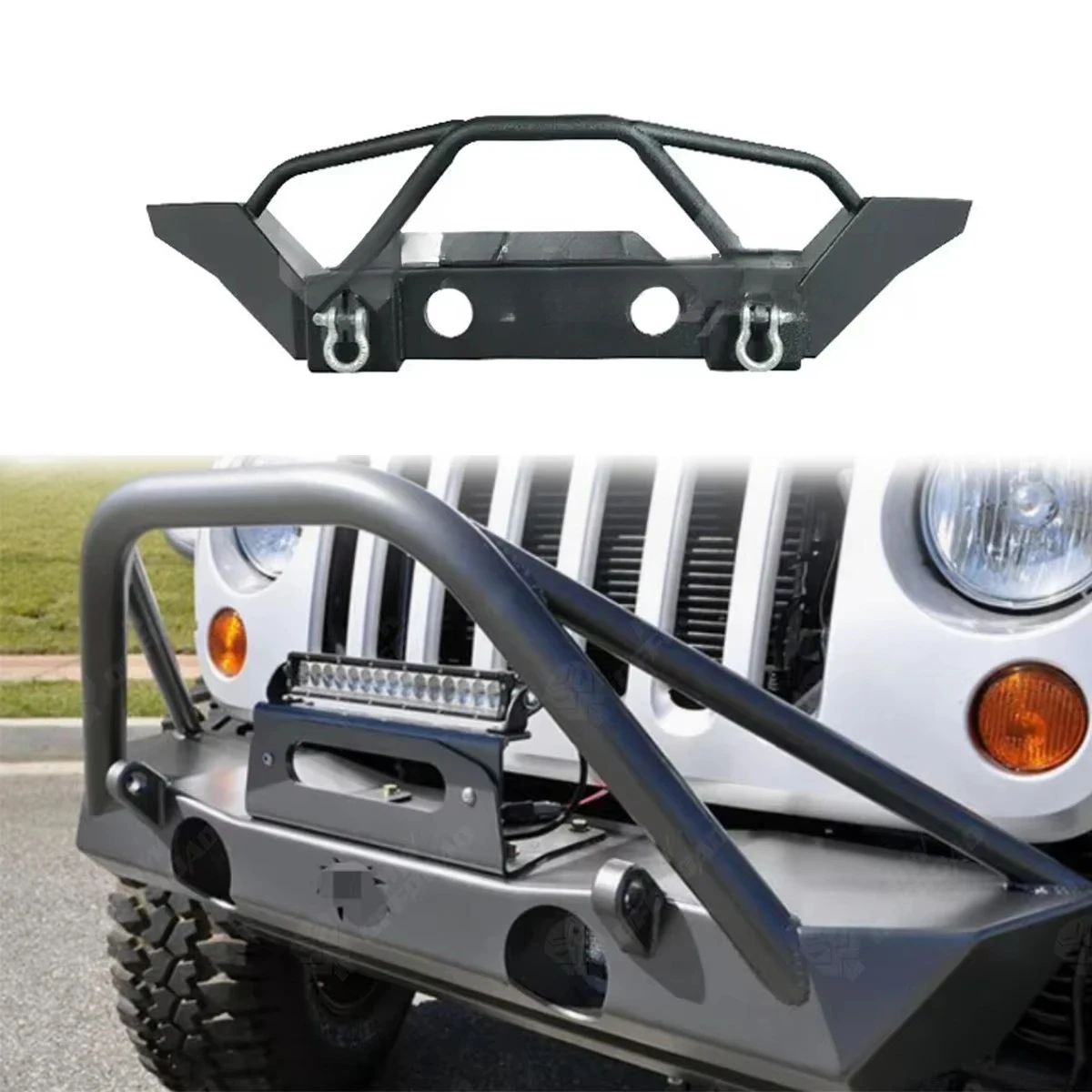 

Внедорожный стальной передний бампер для Jeep Wrangler JK 2007-2017 2/4 двери без светодиодных фонарей, пластина лебедки D-Ringcustom