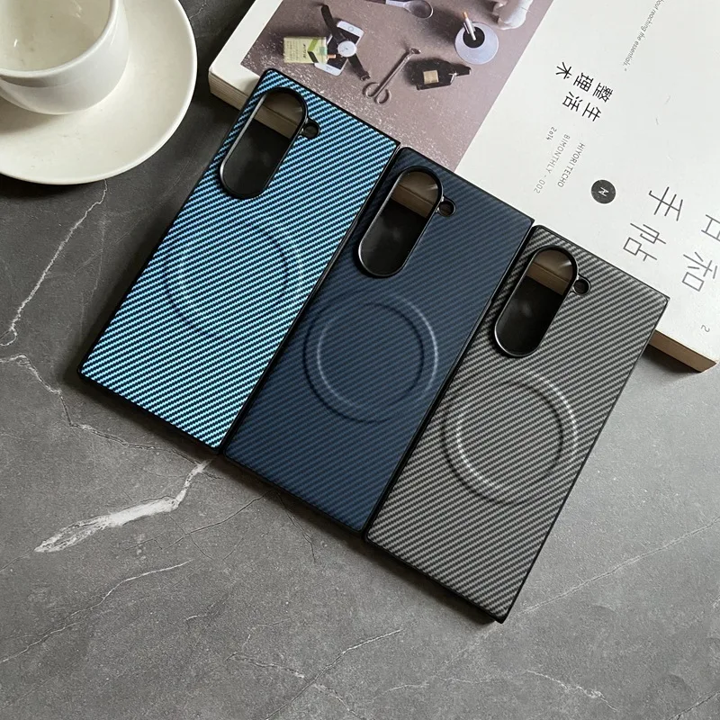 磁気ケースサムスンギャラクシー Z フォールド 6 5 4 3 カバーカーボンファイバーソフト TPU シェル Magsafe 充電アンチノック折りたたみ Fundas