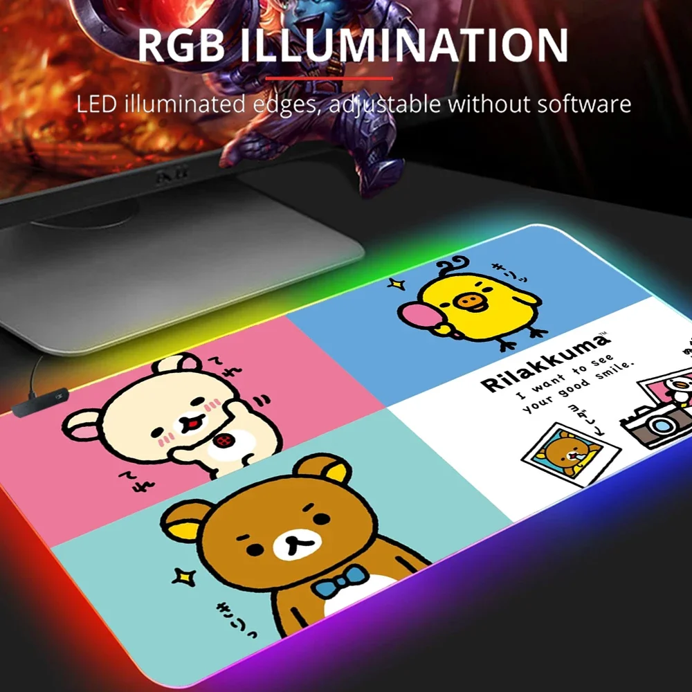 Korilakkuma Mouse Pad Xxl Cute Flower Rilakkuma Gaming Accessories Play Mat Backlight Slipmat Rgb Mousepad Pink Led Gamer Girl