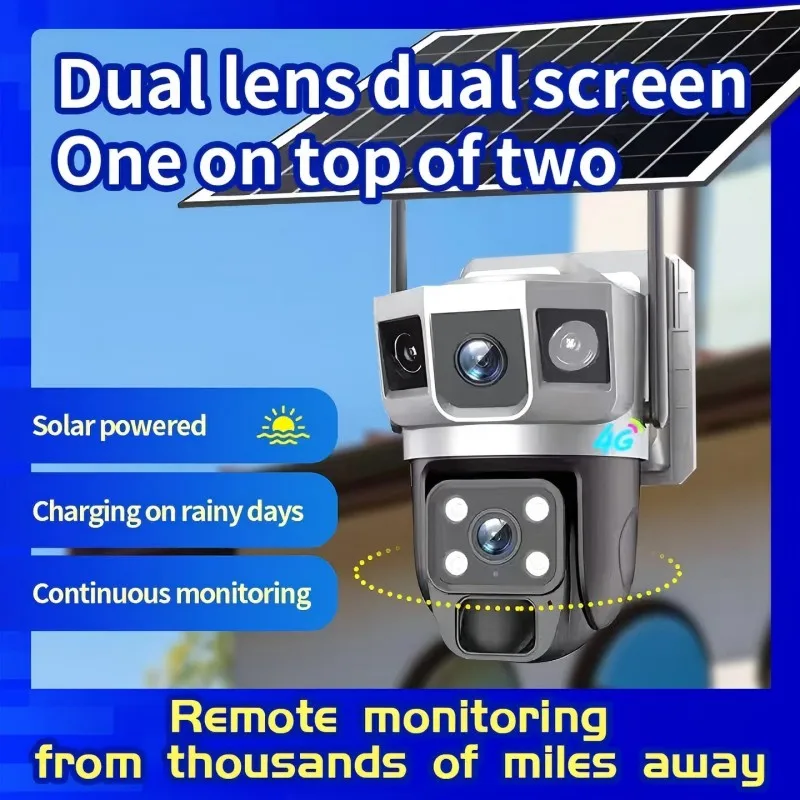 4G Solar Camera  Wireless CCTV HD 12MP 6K Dual Lens Triple PTZ Auto Tracking Security Home Monitor V380 Pro Outdoor Camera