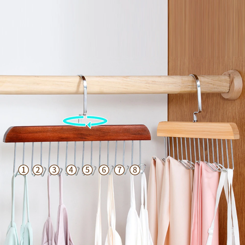 1 Solid Wood 8 Hook Hanger, Underwear, Vest, Tie Multi-Functional Hook, Suitable For Dormitory, Apartment, Bedroom Finishing