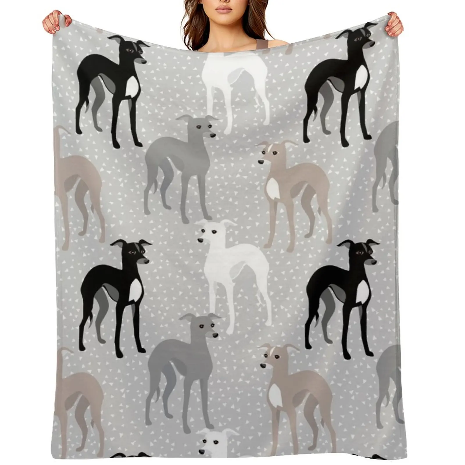 Whippets or Italian Greyhounds Throw Blanket Custom Summer Beddings Multi-Purpose Plush Blankets