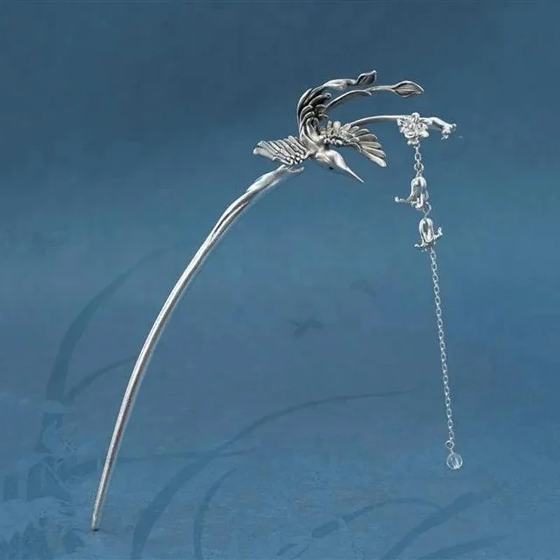 Original magpie hairpin art tassel wind chime new silver ancient style Long tassels accesories for women design jewelry