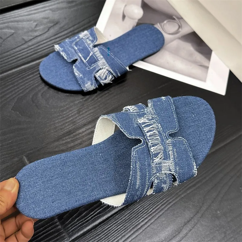 Shoes Woman 2024 Trend Summer Women\'s New Denim Sandals Personality European and American Style Designer Exclusive Design