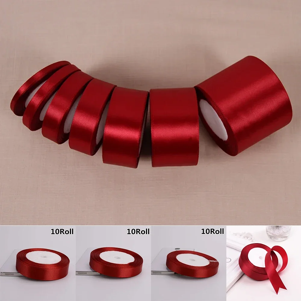 2/5/10 Rolls Wine Red Color Ribbon DIY Bow Craft Gift Wrapping Ribbon Party Christmas Halloween Gift Box Wrapping Ribbons Decor