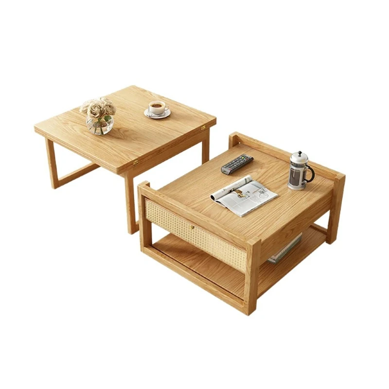 Nordic simple log style, folding coffee table dining table integrated, household multi-functional telescopic table