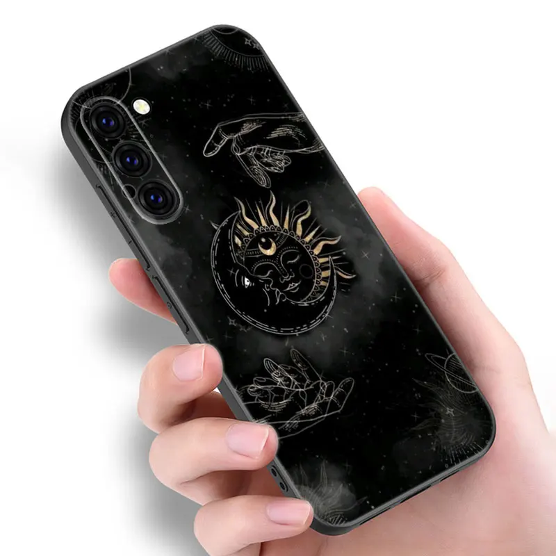 Suns Moons Clouds Astrological Black Silicone Phone Case For Samsung Galaxy S20 S21 S23 S24 FE S22 Ultra S8 S9 S10 Plus