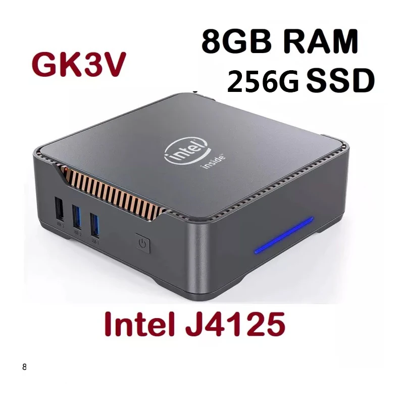 GK3V 256G Mini PC Windows 11 8GB Intel Celeron J4125 Quad-Core 2.4G/5G WiFi Double Bluetooth 4.2 Gigabit Internet Mini Ordinateur