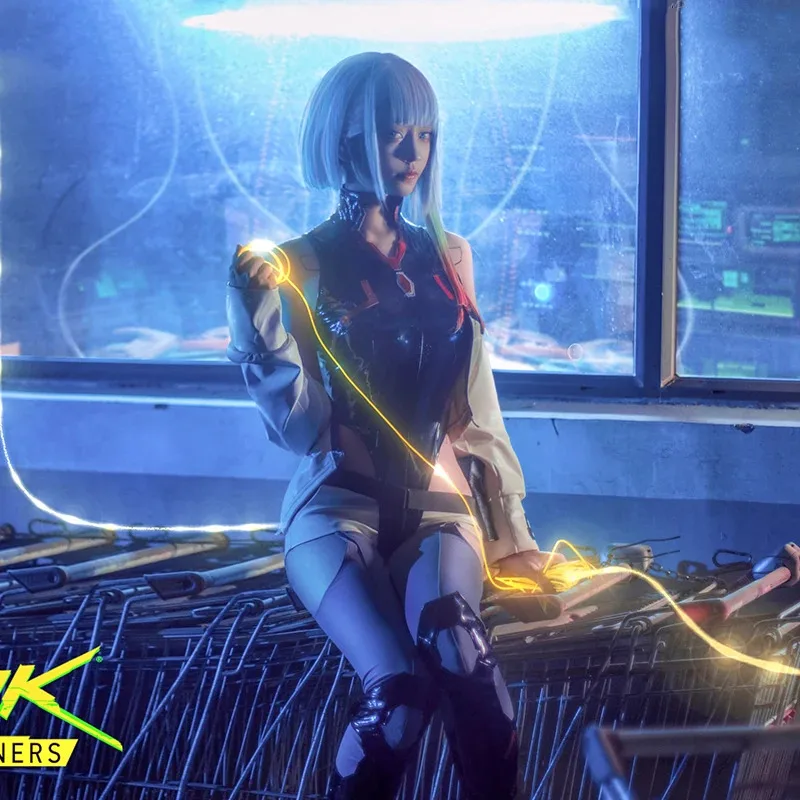 

2025 11 Люси Киберпанк: Edgerunners Косплей Костюм Женский комбинезон Пальто Люсина Кушинада Хэллоуин Униформа Парик pro