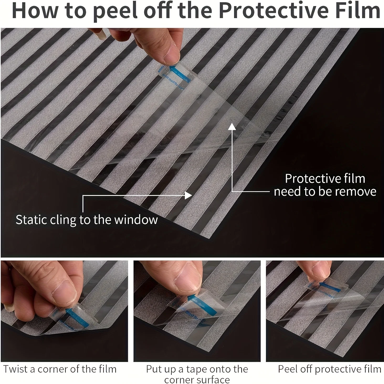 Blinds Pattern Privacy Window Film Roll Frosted Static Cling No Glue UV Block Heat Block for Bathroom Shower Door Window