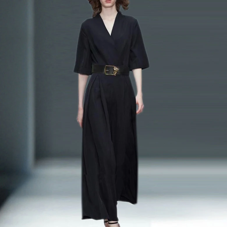 

Bla High Waist Drapey Wide Leg Workwear Pants Women's Faionable Spring Summer Long Trousers Street Sle Belt Detail