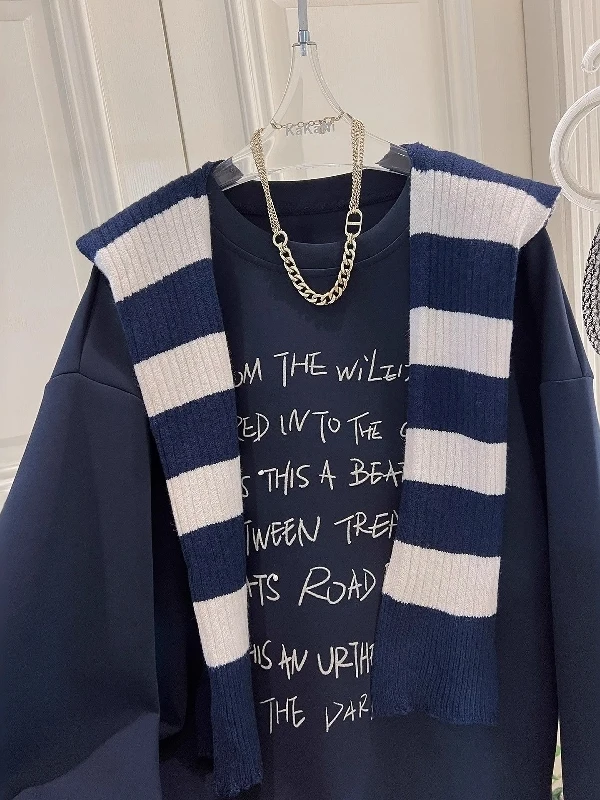 plus Size 300 Pou Fat MM Autumn Winter New Letter Print Knitted Sweater Stripe oulder awl Two Piece Set High End Feel