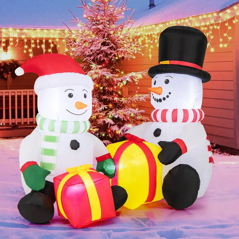

5 Feet 2 Cute Blow-up Snowman Christmas Inflatables with Gift Boxes