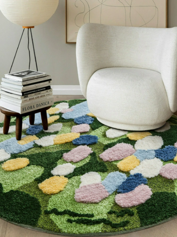 Luxury Green Style Mossy Carpet Little Forest Thickened 3D Carpet for Bedroom Livingroom Tatami Floor Mat Fluffy Soft Round Rug