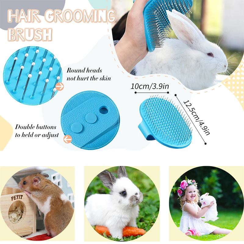 4Pcs Small Animals Grooming Kit Rabbit Hair Remover Grooming Brush Guinea Pig Shampoo Bath Brush Bunny Double Sided Flea Comb
