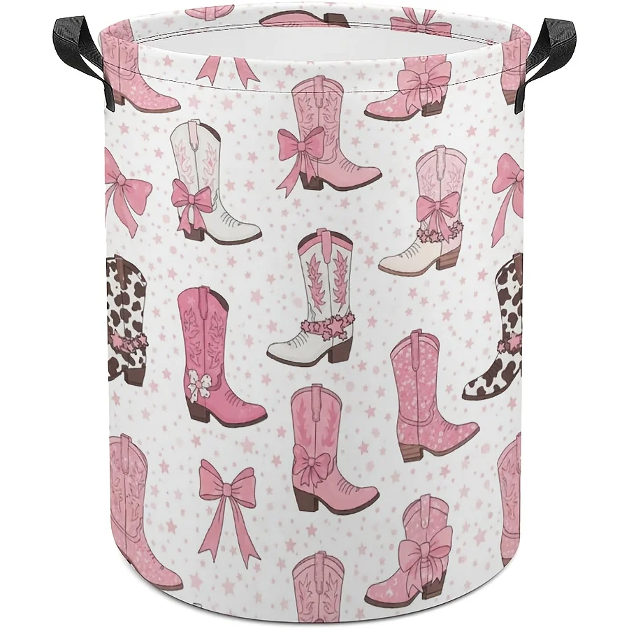 1pc Cowgirl Boot Laundry Basket - Western Style Boot-Shaped Hampers with Handle, Round Dirt-Eating Clothes Organizer