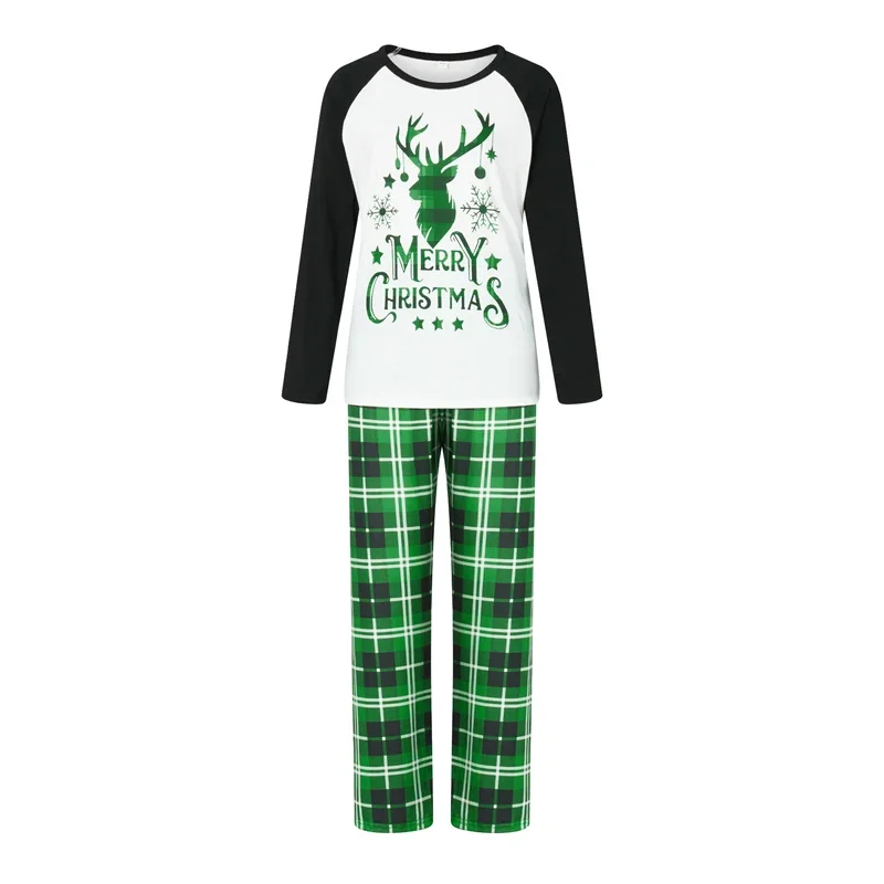 Christmas Family Matching Outfits Sleepwear Father Mother Daughter Merry Xmas Deer Print T-shirts Plaid Pants Pajamas Xmas Look