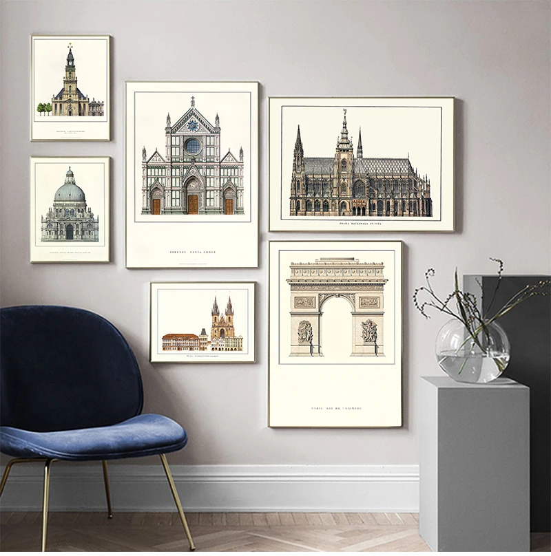 Triptych Classic European Palace Famous Scenery Art Prints Poster Architecture Wall Pictures Canvas Painting Home Decor