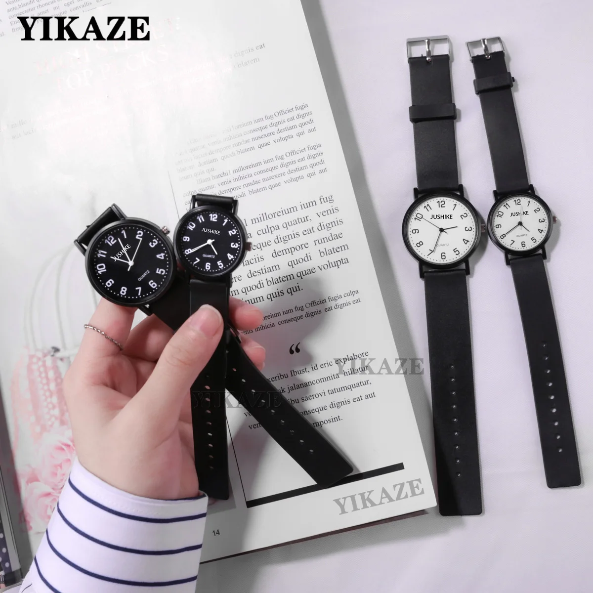 YIKAZE Women\'s Wristwatch Simple Black White Women Quartz Watch Silicone Strap Wristwatch Big Dial Woman Minimalist Design Watch