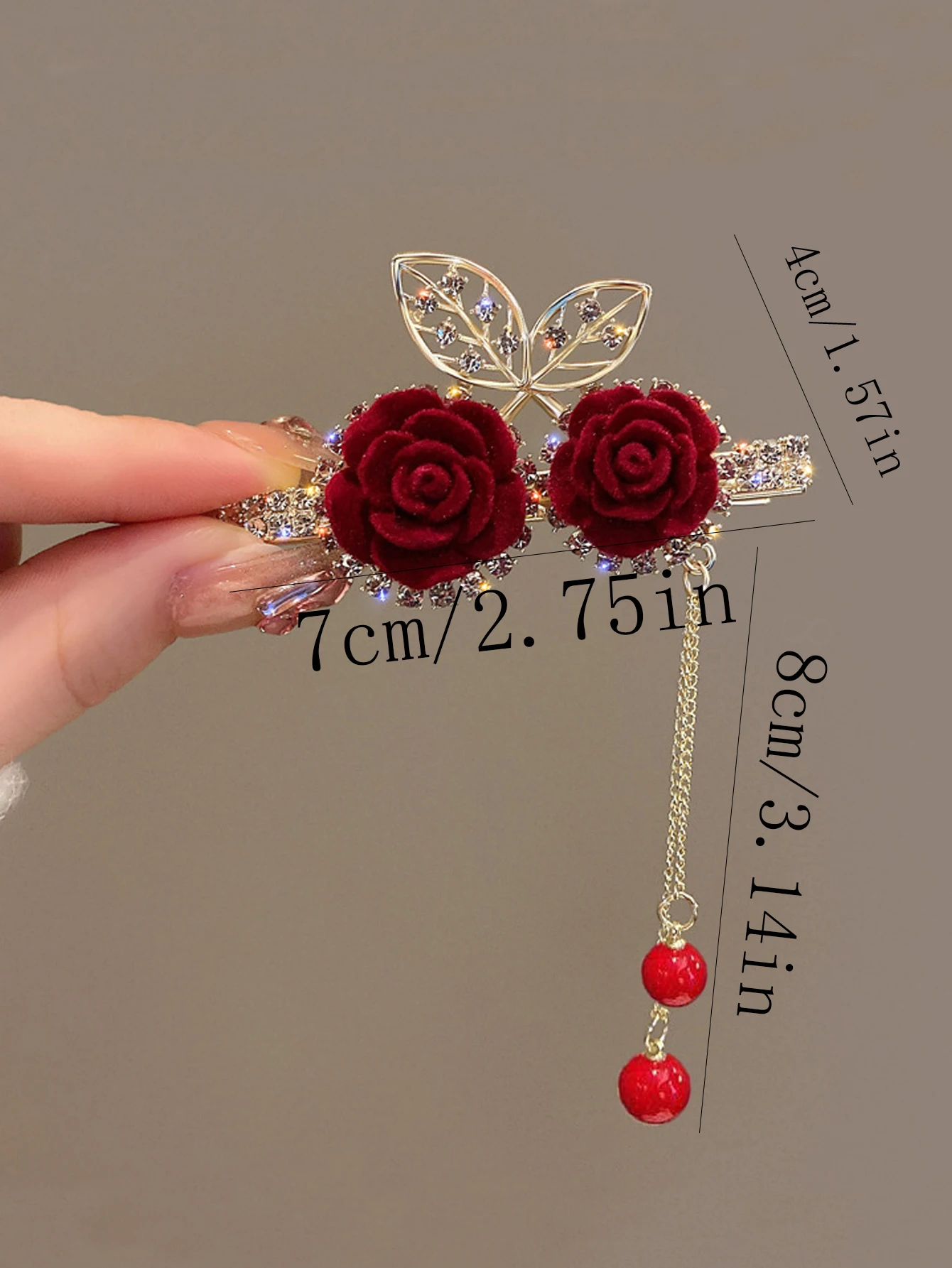 1PCS Fashion Retro Flocking Rose Flower Crystal Artificial Pearl Tassel Hair Clips For Women Girls Party Hair Accessories