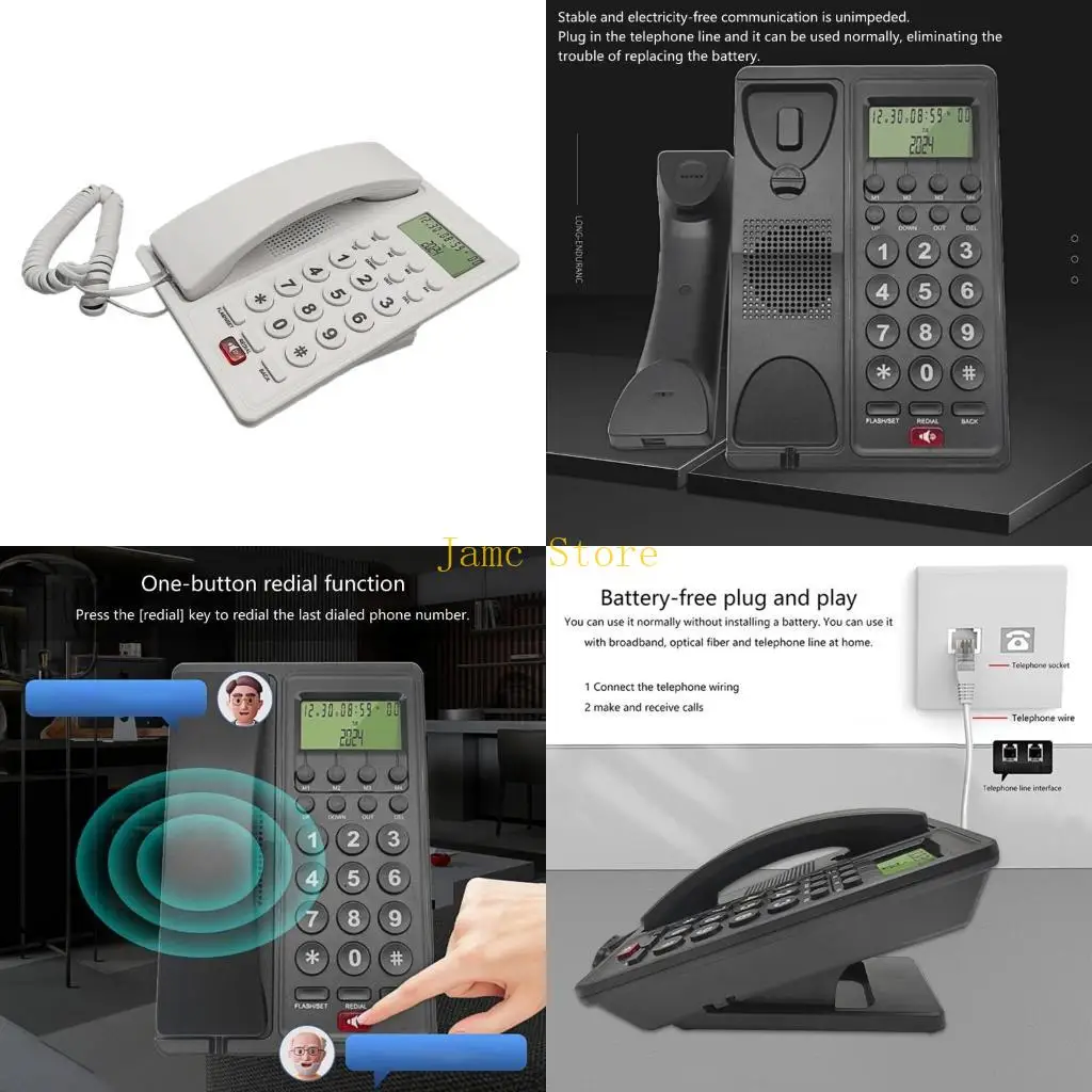 LX0B Telephone Professional Office Desk Phone Corded Landline With Incoming Call Display for Hotels and Businesses
