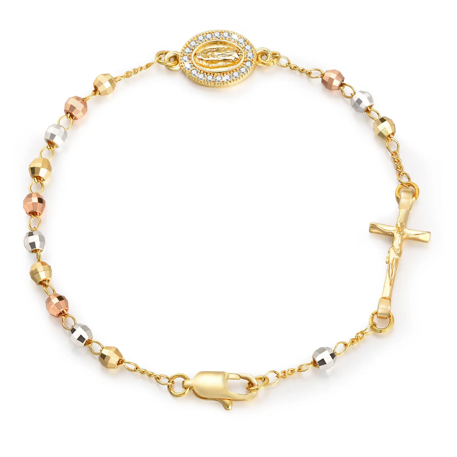 Wasserdichtes religiöses Armband mit Jungfrau Maria-Perlen für Damen, verstellbare Kette, Edelstahl-Schmuck