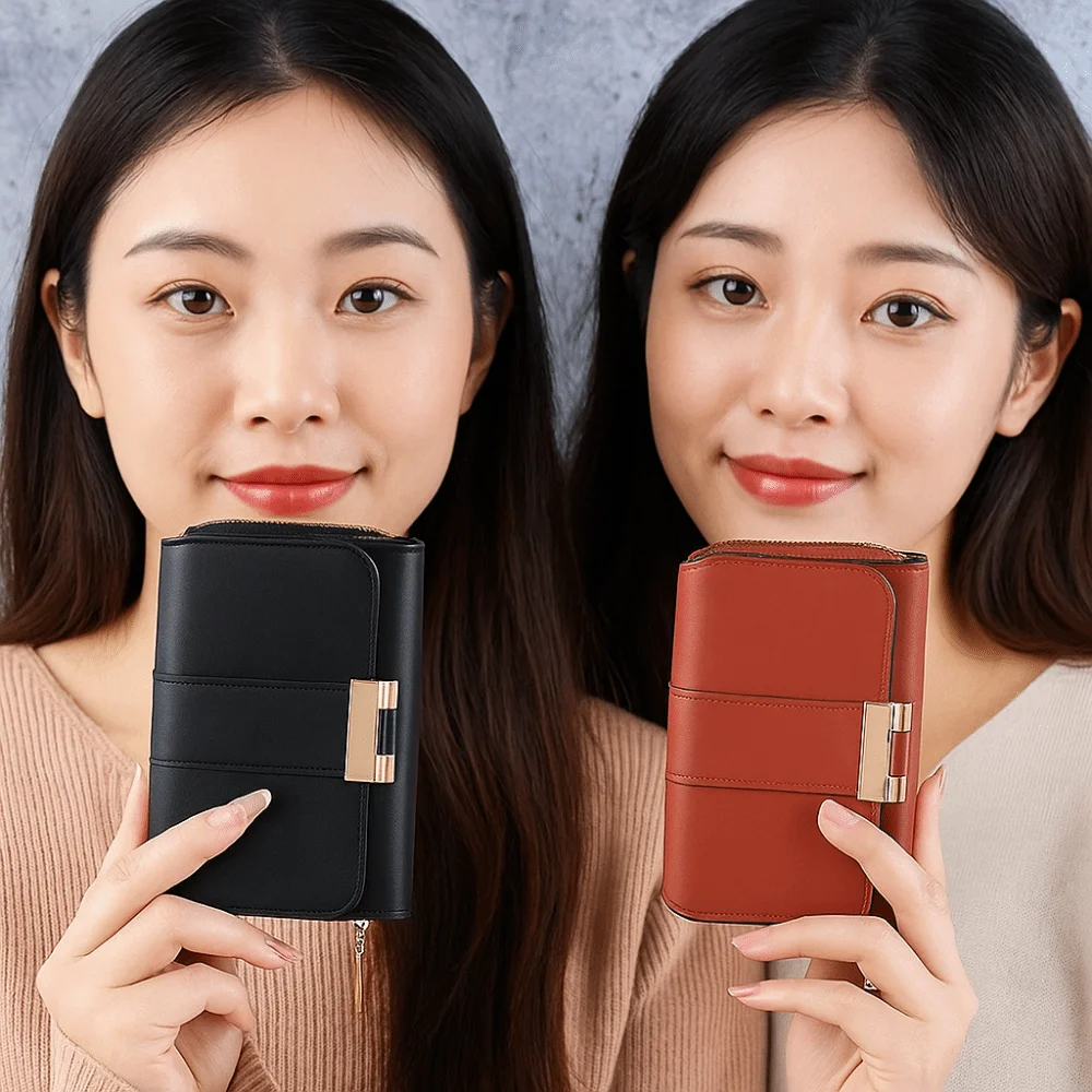 Retro Geldbörse PU Leder Kurze Brieftasche Faltbare Reißverschluss Dreifache Brieftasche Große Kapazität Multifunktionale Frauen Kartenhalter Geschenk