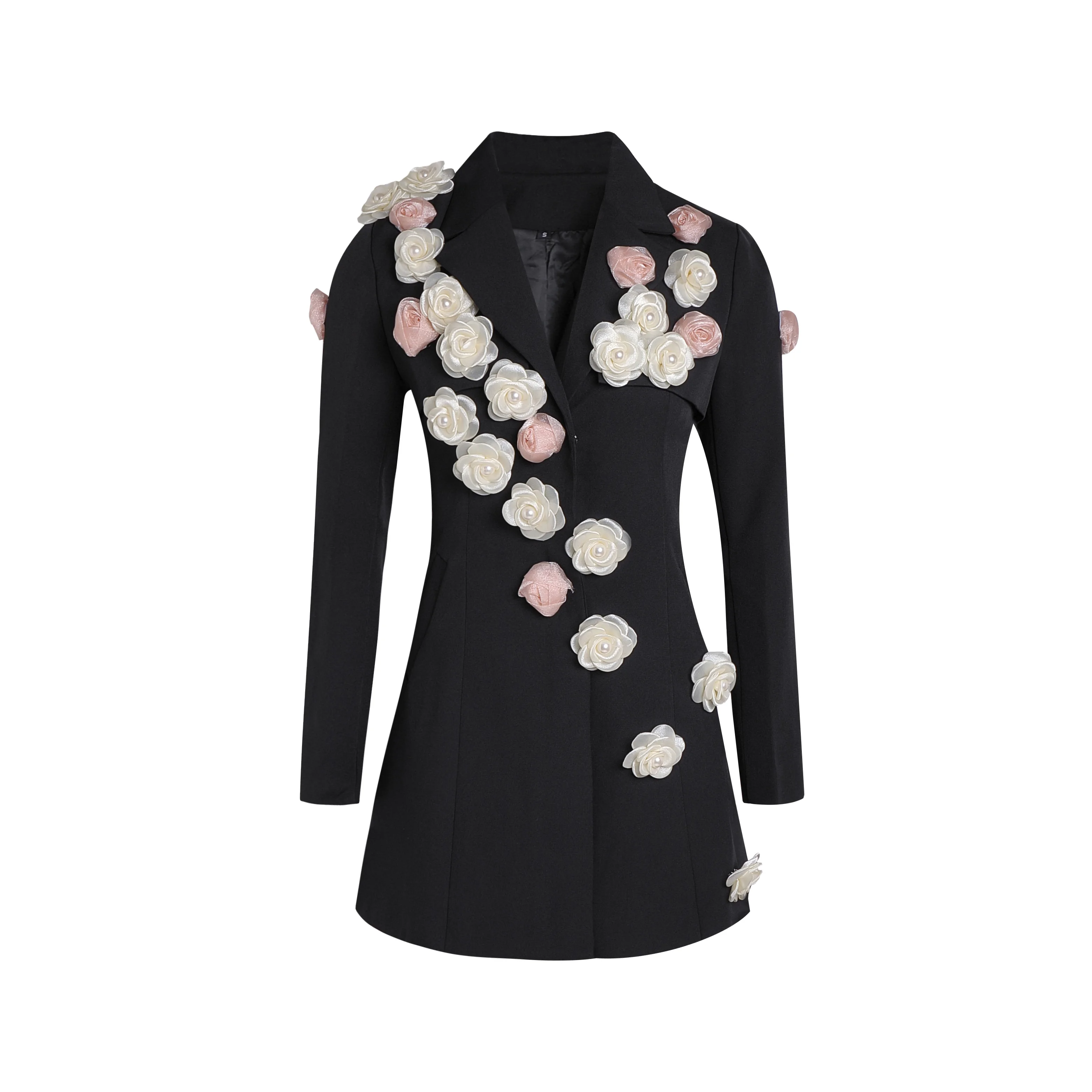 

A8227 Black women's clothing small suit long sleeve jacket trendy women with flower