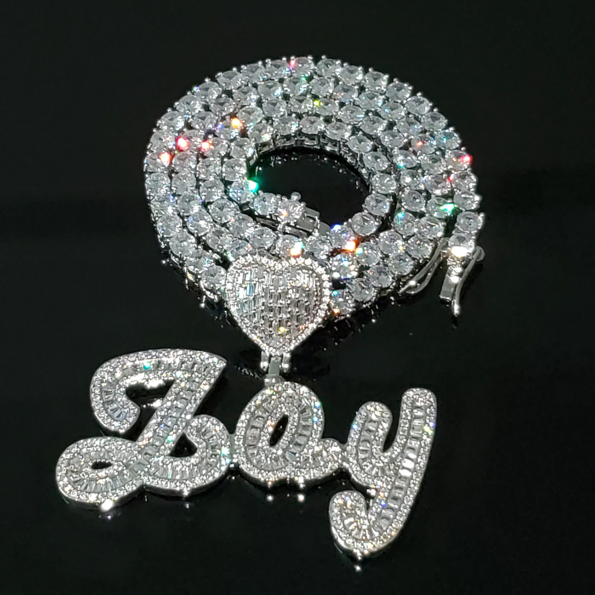 CUSTOM Icy Baguettes Letters with Tennis Chain Nameplate Necklace Custom Name Choker Personalized Jewelry Gifts for Her Birthday