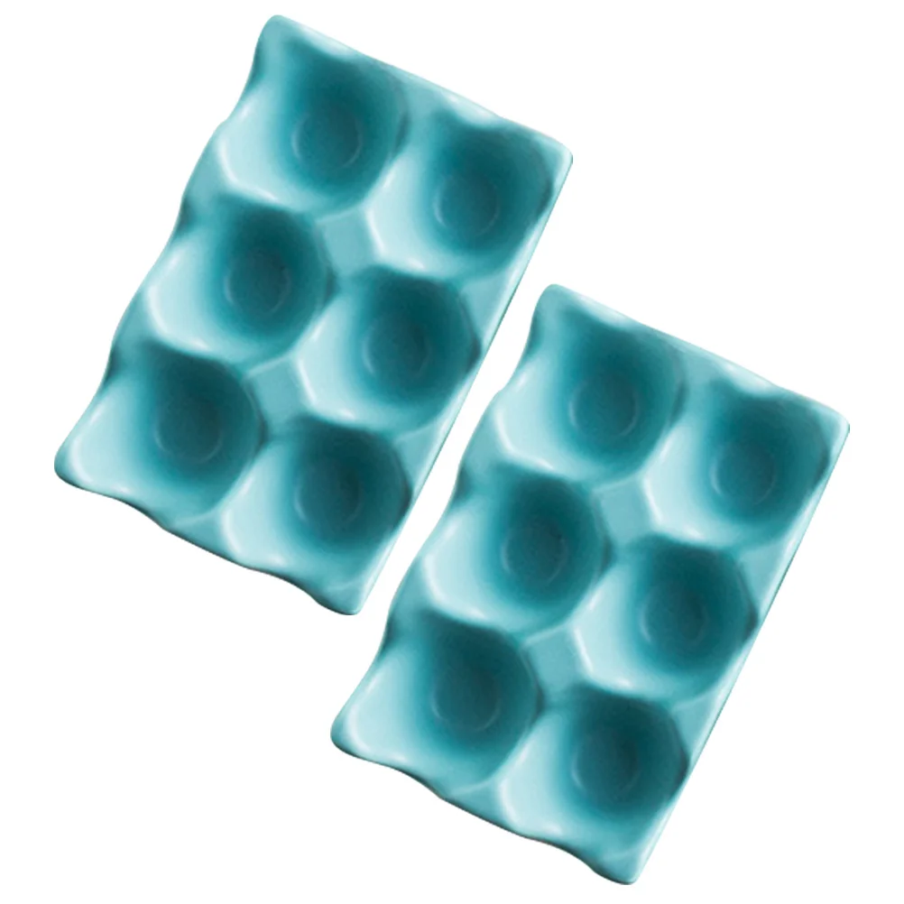 

2Pcs Ceramic Egg Storage Container 6 Spaces Shock Resistant Tray Non Slip Bottom Kitchen Fridge Organizer Freshness Retention