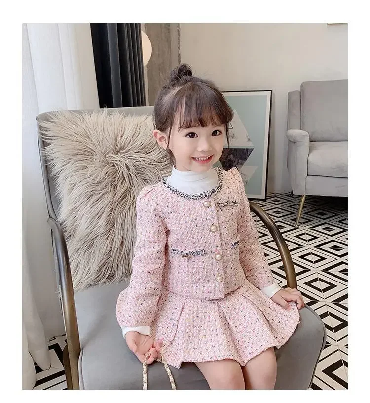 New Baby Girls Fashion Clothing Set Elegant Jackets+skirts 2pcs Suits Children Birthday Party Clothes Sets