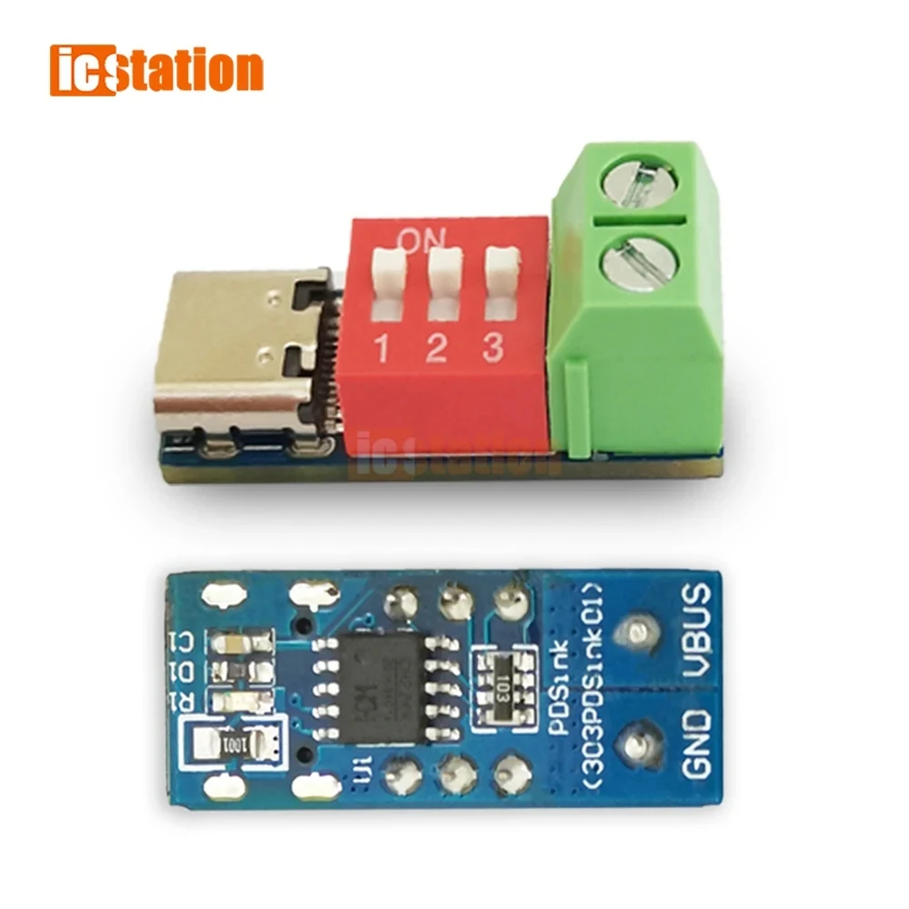 PDSink PD decoy QC PD fast charging test board adjustable voltage 5~20V dial code adjustment PD Trigger Board Type-c